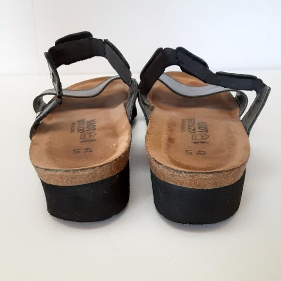 Naot Ashley Rhinestone Black Leather Slide Sandals Open Toe Womens 11 Orthotic - Picture 7 of 10